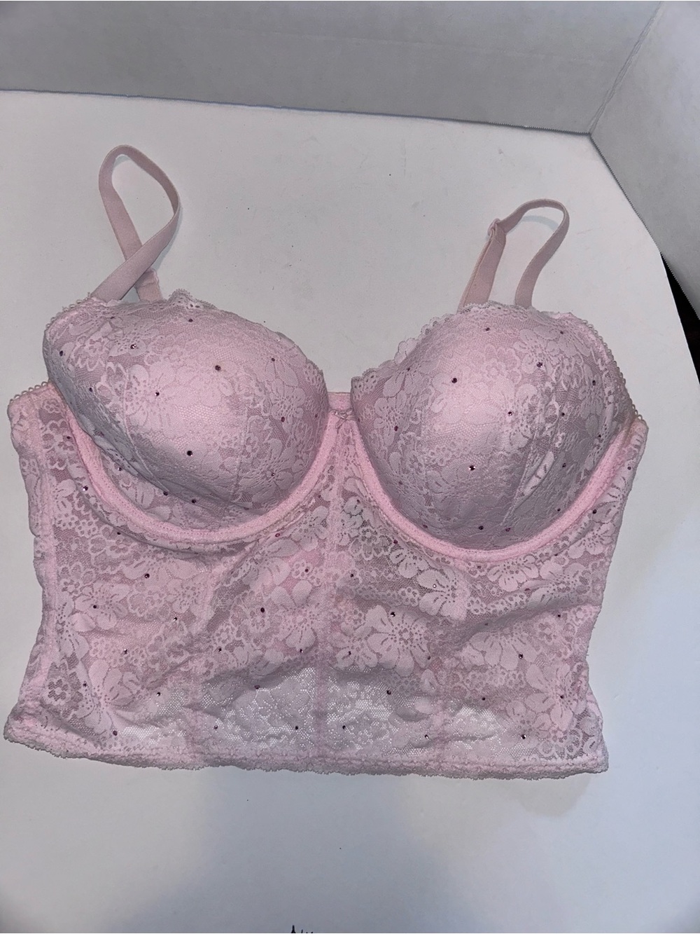 Victoria's Secret Pink Lace Longline Bralette with Embellishments